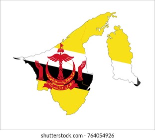 Map Of Brunei With Flag Isolated On White Background.
