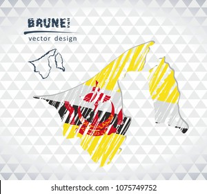 Map of Brunei with hand drawn sketch pen map inside. Vector illustration