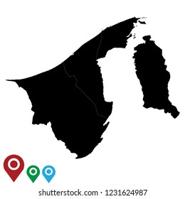 Map of Brunei, High Detailed  Map of Brunei isolated on white background.Vector illustration eps 10