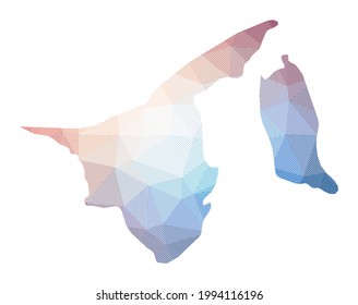 Map of Brunei. Low poly illustration of the country. Geometric design with stripes. Technology, internet, network concept. Vector illustration.