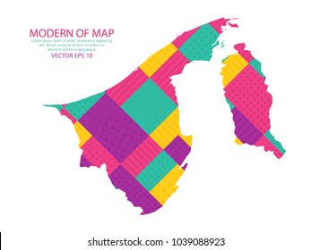 Map of Brunei - Modern Geometric dots and lines background, colorful carving art - blue, yellow and purple. Vector illustration eps 10.