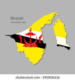 Mapa de Brunéi con bandera nacional. Mapa editable altamente detallado de las fronteras de Brunei, el territorio del sudeste asiático. Ilustración vectorial de elementos de diseño político o geográfico