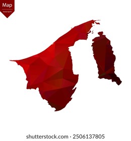 Map of Brunei - Red Geometric Rumpled Triangular , Polygonal Design. Vector illustration eps 10.