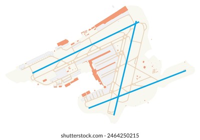 Map of Brussels Airport (Zaventem Airport) (Belgium). IATA-code: BRU. Airport diagram with runways, taxiways, apron, parking areas and buildings. Map Data from OpenStreetMap.