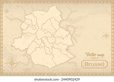 Map of Brussels in the old style, brown graphics in retro fantasy style. city in Belgium.
