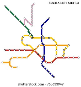 Map of Bucharest metro, Subway, Template of city transportation scheme for underground road. Vector illustration