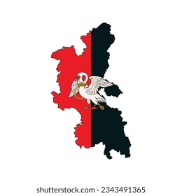 The map of the Buckinghamshire county with its flag isolated on white background. Vector illustration