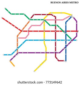 Map of the Buenos Aires metro, Subway, Template of city transportation scheme for underground road. Vector illustration