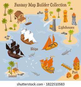 Map builder illusrations for fantasy and medieval cartography and adventure games