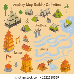 Map builder illusrations for fantasy and medieval cartography and adventure games