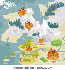 Map Builder Illusrations For Fantasy And Medieval Cartography And Adventure Games, Landmark Scene Mapped