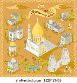 Map Builder Isometric Arabian Middle East desert vector illustration cartography set