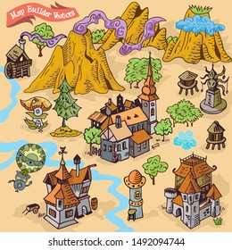 Map builder vector colorful hand draw illustrations