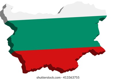 A map of Bulgaria  3D with flag on white baclground