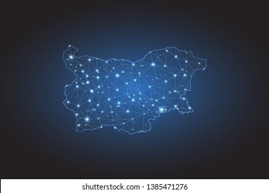 Map of Bulgaria - Abstract mash line and point scales on circuit dark background. Wire frame 3D mesh polygonal network line, design sphere, dot and structure. Vector illustration eps 10.