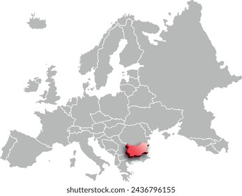 map of BULGARIA with the countries of EUROPE 3d isometric
