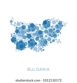 map of Bulgaria filled with abstract mosaic of pentagons of random sizes and degrees of transparency on white background