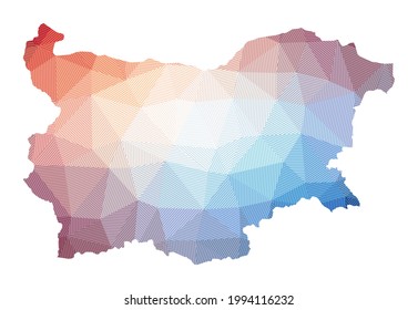 Mapa de Bulgaria. Baja ilustración policial del país. Diseño geométrico con rayas. Tecnología, Internet, concepto de red. Ilustración vectorial.