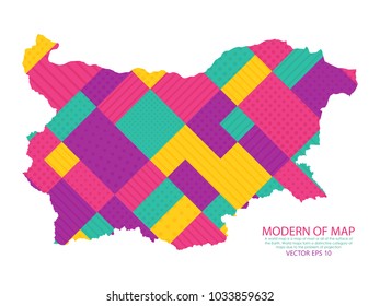 Map of Bulgaria - Modern Geometric dots and lines background, colorful carving art - blue, yellow and Purple. Vector illustration eps 10.