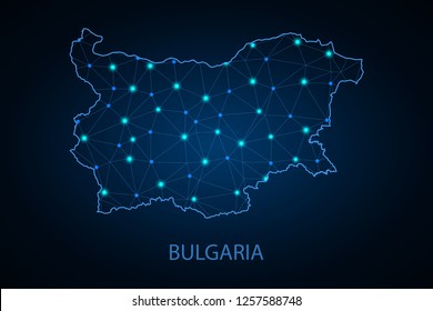 Map of Bulgaria from Polygonal wire frame low poly mesh, contours network line, luminous space stars, design sphere, dot and structure. Vector Illustration EPS10. - Vector