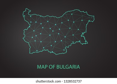 Map of Bulgaria from Polygonal wire frame low poly mesh, contours network line, luminous space stars, design sphere, dot and structure. Vector Illustration EPS10. - Vector