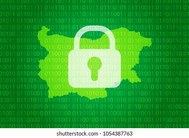 Map of Bulgaria. vector illustration with lock and binary code background. internet blocking,virus attack, privacy protect