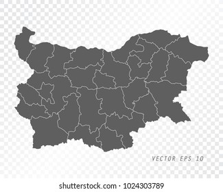 Map of Bulgaria , vector illustration on transparent background. Items are placed on separate layers and editable.