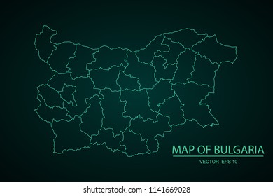 Map of Bulgaria,Green map on dark background of map of Bulgaria symbol for your web site design map. Vector illustration eps 10.