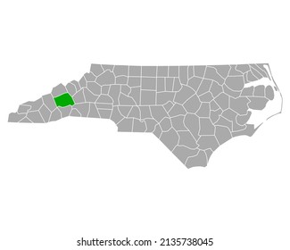 Map of Buncombe in North Carolina on white