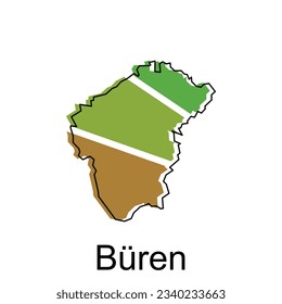 Map of Buren design illustration, vector symbol, sign, outline, World Map International vector template on white background