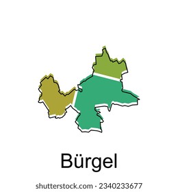 map of Burgel vector design template, national borders and important cities illustration