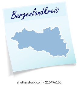 Map of Burgenlandkreis as sticky note in blue