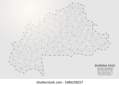 A map of Burkina Faso consisting of 3D triangles, lines, points, and connections. Vector illustration of the EPS 10.