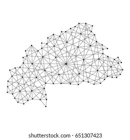 Map of Burkina Faso from polygonal black lines and dots of vector illustration