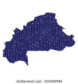Map of Burkina Faso with a technological electronics circuit. Map of Burkina Faso with electronic circuit.