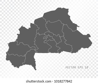 Map of Burkina Faso , vector illustration on transparent background. Items are placed on separate layers and editable.