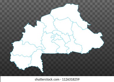 Map of Burkina Faso. Vector illustration on transparent background. Items are placed on separate layers and editable. Vector illustration eps 10.