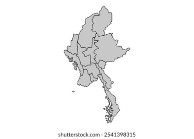 Mapa de Birmânia para layouts de site, fundo, educação, preciso, personalizável, Viajar em todo o mundo, mapa silhueta de fundo, geografia da terra, político, reports.Vetor mapa ilustração.