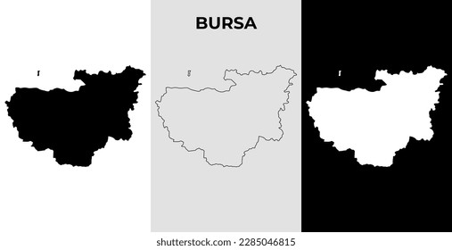 Map of Bursa, Turkey region outline silhouette vector illustration, scribble sketch City of Bursa map