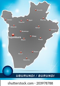 Map of burundi with abstract background in blue