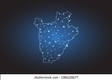 Map of Burundi - Abstract mash line and point scales on circuit dark background. Wire frame 3D mesh polygonal network line, design sphere, dot and structure. Vector illustration eps 10.