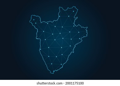Mapa de burundi , Resumen de la línea de mash y escalas de puntos en el fondo oscuro para el logo del mapa de diseño de tu sitio web, app, ui,Travel. Ilustración vectorial eps 10.