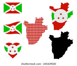 map of Burundi and the different types of characters on a white background