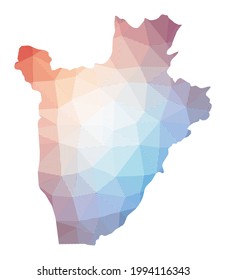 Mapa de Burundi. Baja ilustración policial del país. Diseño geométrico con rayas. Tecnología, Internet, concepto de red. Ilustración vectorial.