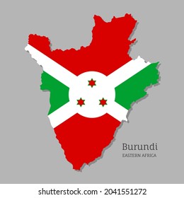 Mapa de Burundi con bandera nacional. Mapa burundiano altamente detallado y editable de las fronteras del territorio de África oriental. Ilustración vectorial de diseño político o geográfico sobre fondo gris