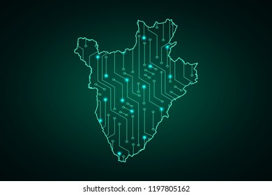 Map of Burundi, network line, design sphere, dot and structure on dark background with Map Burundi, Circuit board. Vector illustration. Eps 10