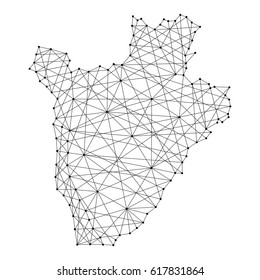 Map of Burundi from polygonal black lines and dots of vector illustration