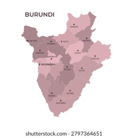 Map of BURUNDI with Regions Borders and Famous Cities