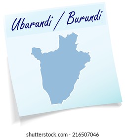 Map of burundi as sticky note in blue