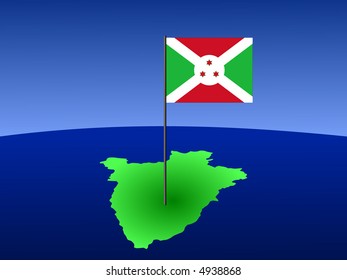 Karte Burundis und ihre Flagge auf Polgrafik